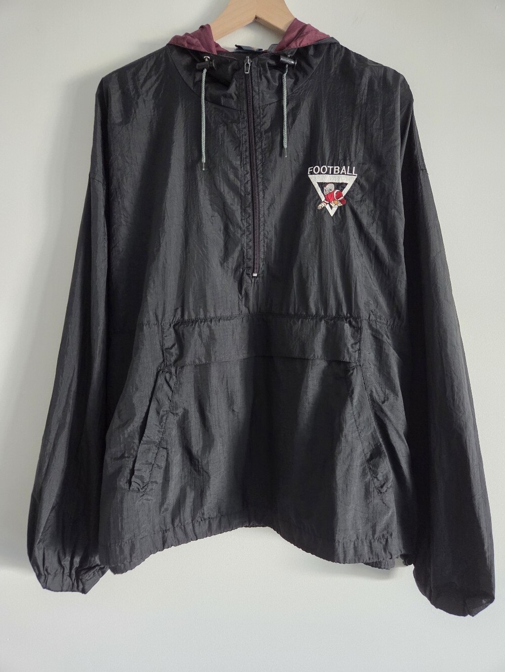 Vintage 90s Harvard Square Black Football Anorak Windbreaker Jacket Mens Size XL